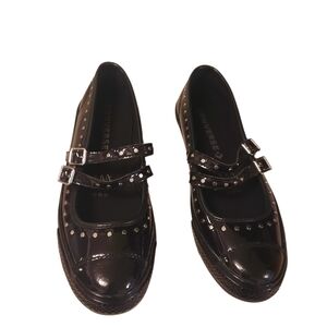 Converse Black Patent Mary Jane Shoes with Double Buckle